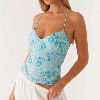 Variant image for Luna | Top Cami in Rete con Ricami Floreali in Paillettes-4