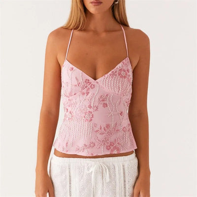 Variant image for Luna | Top Cami in Rete con Ricami Floreali in Paillettes-7