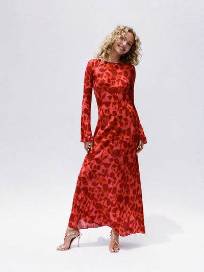 Luna | Abito Maxi Elegante in Tessuto Lussuoso con Maniche Lunghe-2