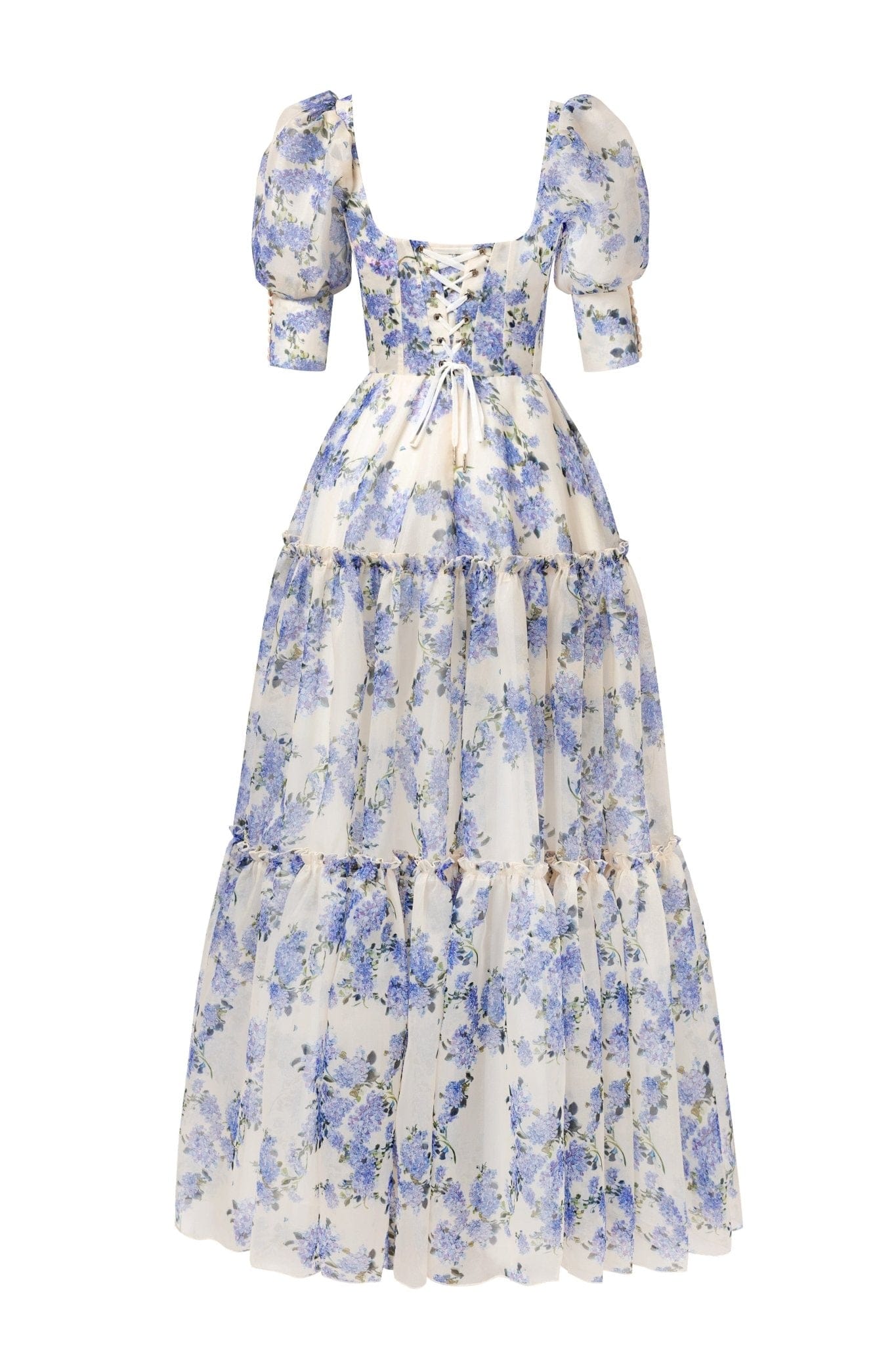 Luna | Abito Cerimonia Donna Floreale Maxi Con Maniche Voluminose-4
