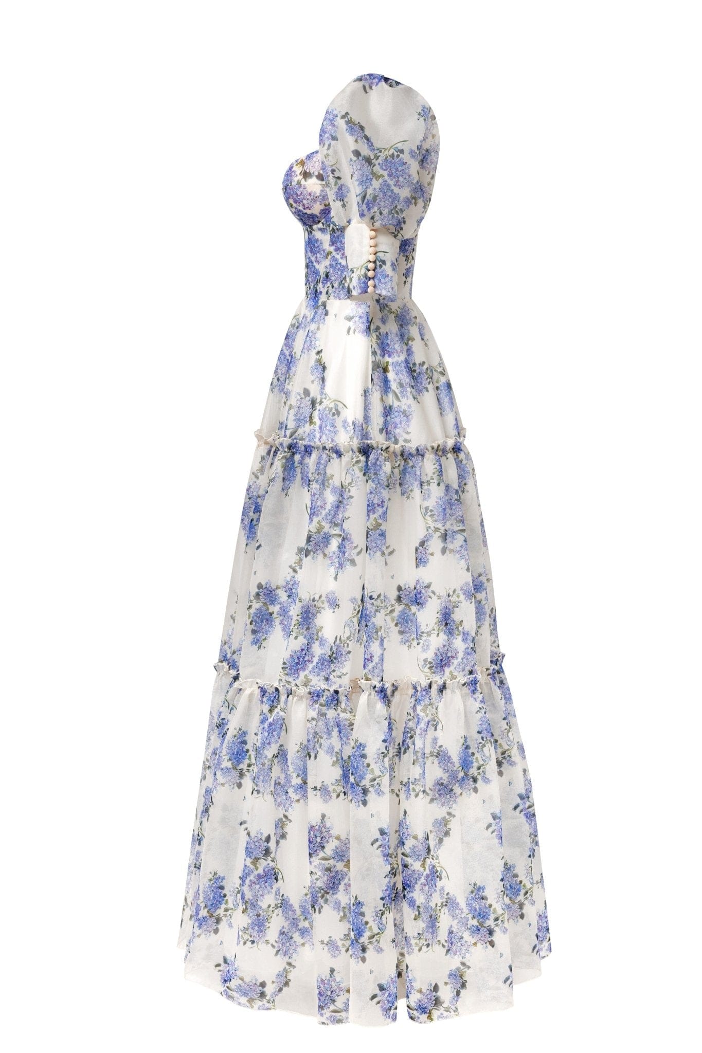 Luna | Abito Cerimonia Donna Floreale Maxi Con Maniche Voluminose-5