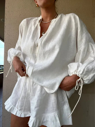Luna | Set Tuta Donna Ruffle Relaxed Fit con Pantaloncini e Maniche Regolabili-3
