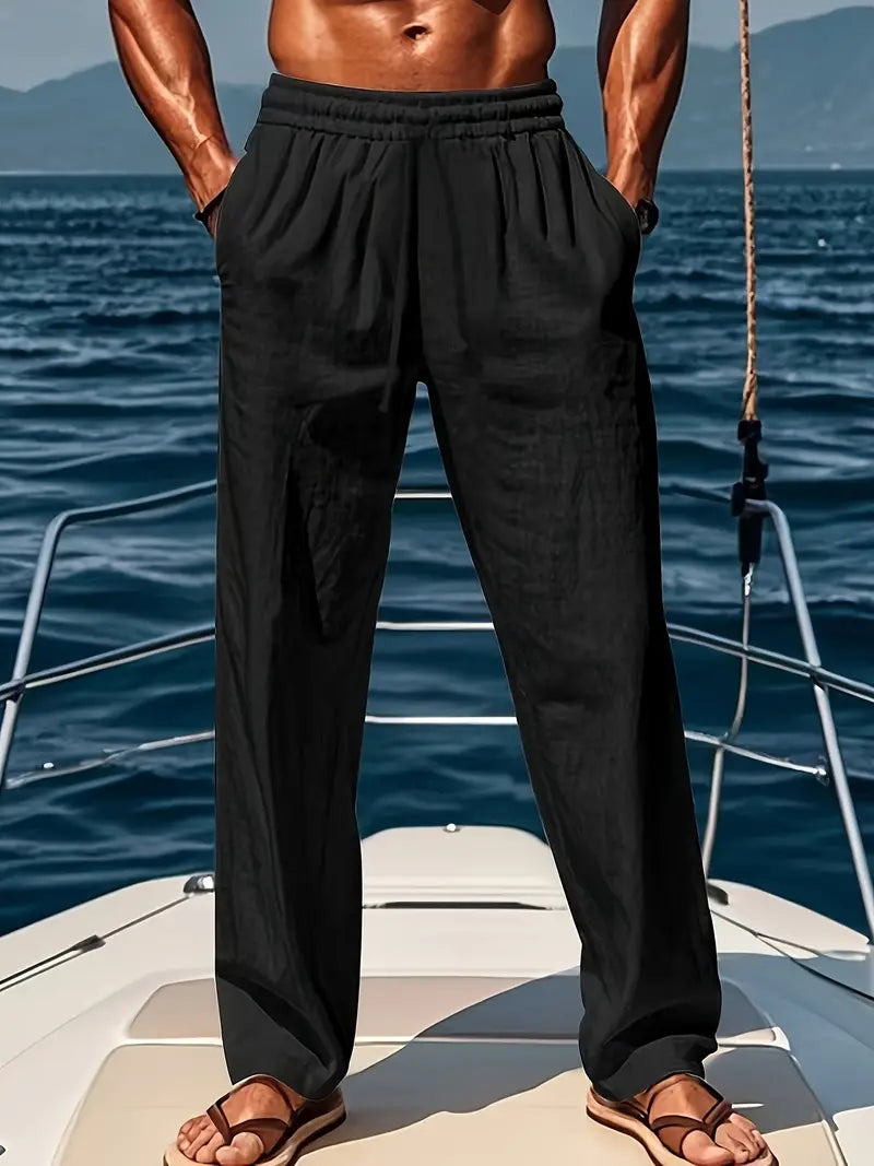 Elegante Lino | Pantaloni Lino Uomo Casual Ampia Vestibilità-2