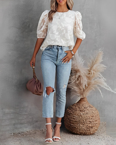 Manuela | Elegante Chiffonbluse mit Puffärmeln