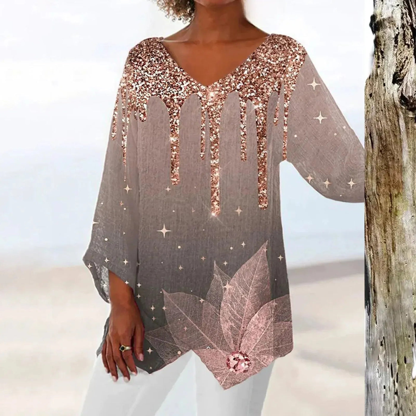 Maria | Top vintage con scollo a V e maniche lunghe