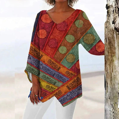 Maria | Top vintage con scollo a V e maniche lunghe