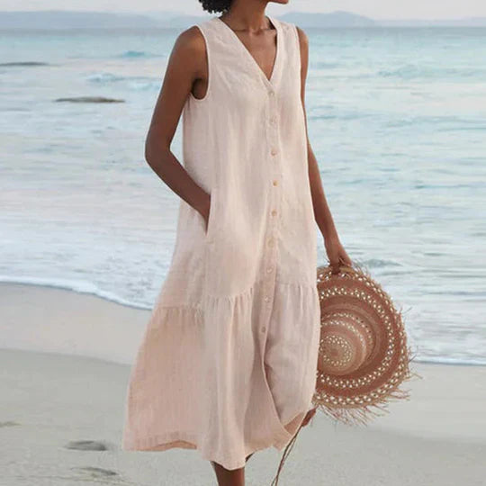 Marie | Abito Donna Elegante in Lino Rosa 1