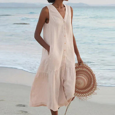 Marie | Abito Donna Elegante in Lino Rosa 1