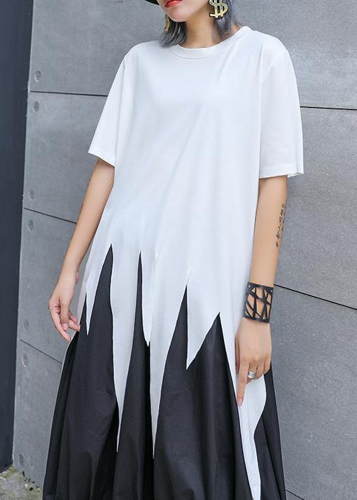 Modern white Shirts o neck asymmetric summer tops