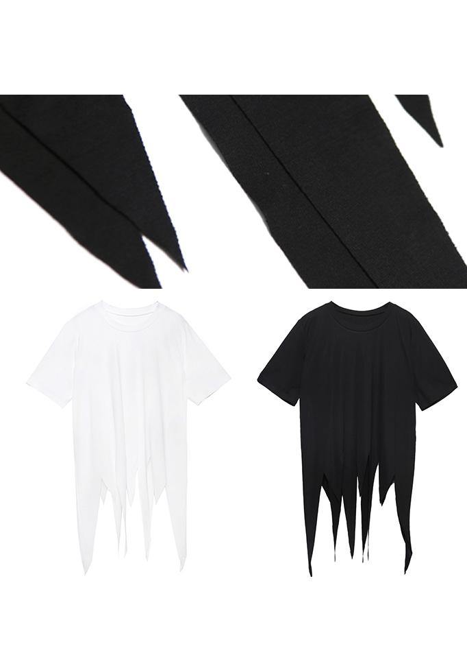Modern white Shirts o neck asymmetric summer tops