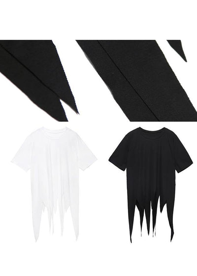 Modern white Shirts o neck asymmetric summer tops