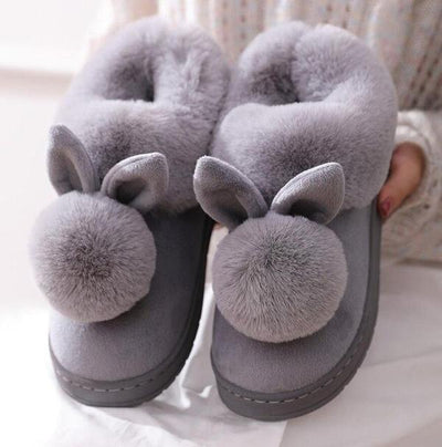 Malvina | Pantofole Invernali in Peluche con Motivo di Coniglio e Pompon