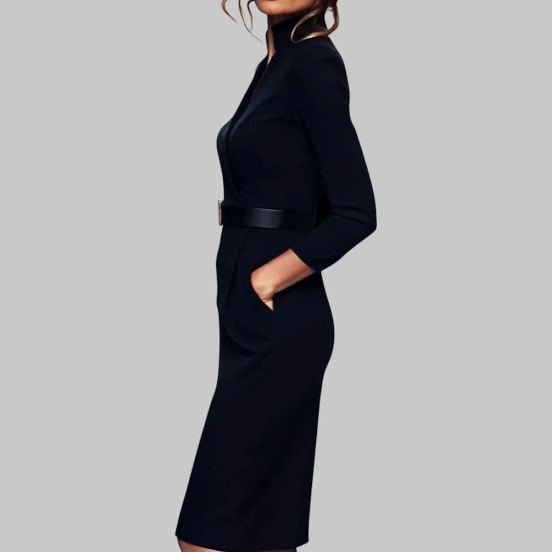 Raffinato | Elegantes schwarzes Etuikleid mit Gürtel für Damen