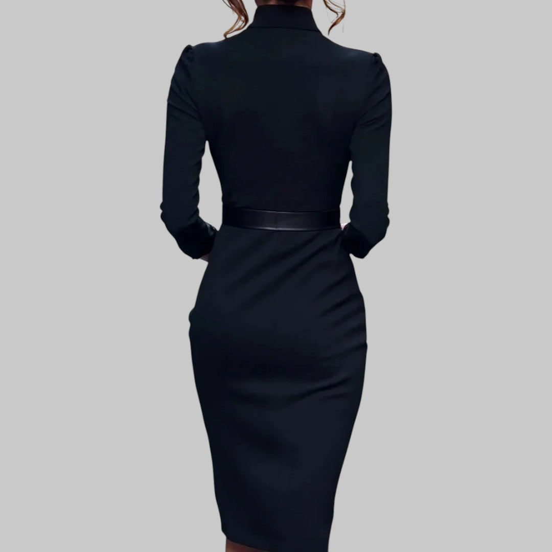 Raffinato | Elegantes schwarzes Etuikleid mit Gürtel für Damen
