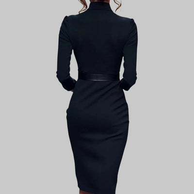 Raffinato | Elegantes schwarzes Etuikleid mit Gürtel für Damen