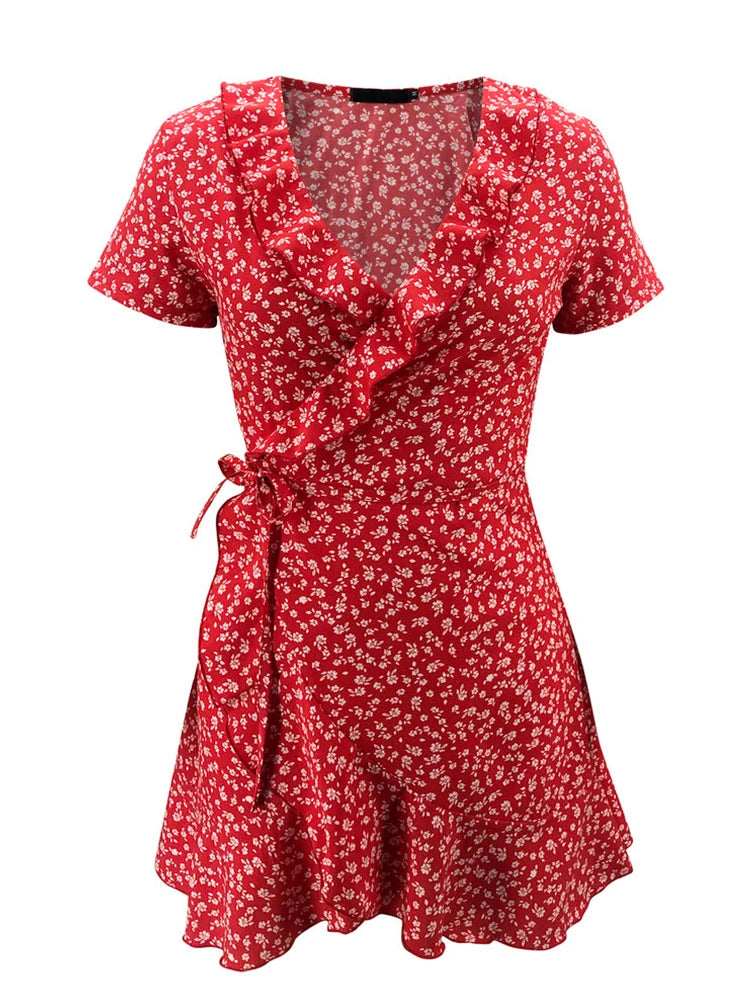 Galassia | Mini Abito Floreale Elegante con Scollo a V e Design A-Line-4