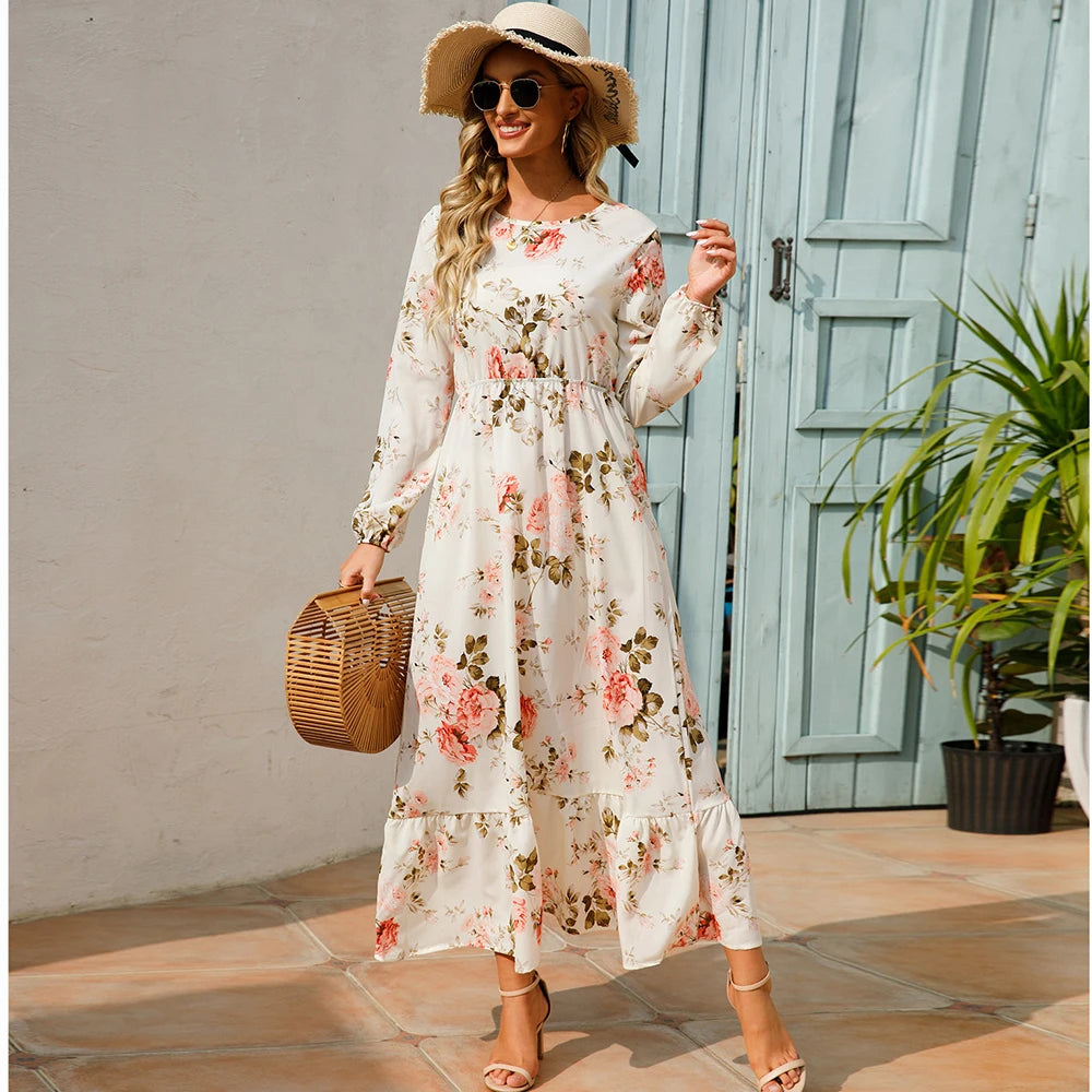 Variant image for Sole | Abito Donna Maxi Bohémien Floreale in Chiffon con Maniche Lunghe-3