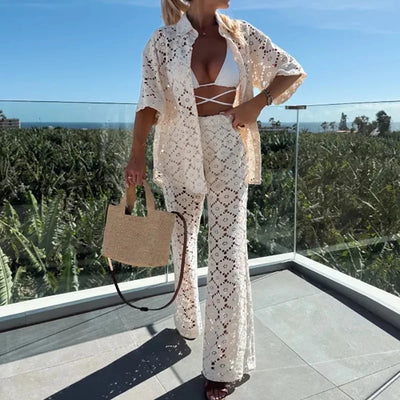 Variant image for Livia | Set di Abbigliamento Chic in Pizzo con Pantaloni a Gamba Larga-4