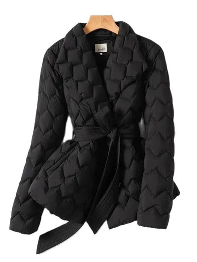 Darya | Elegante cappotto in piuma con cintura
