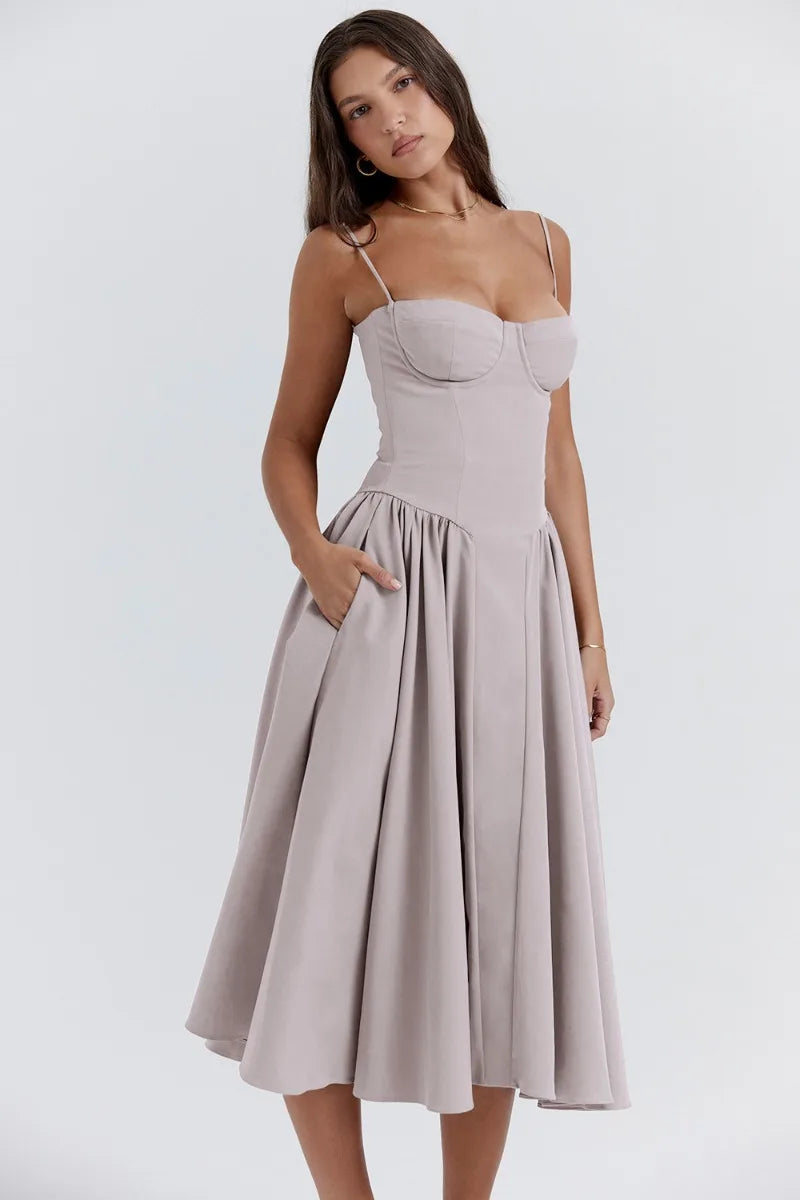 Emma | Midi-Kleid ohne Ärmel mit Korsett-Schnitt