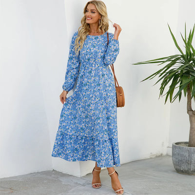Sole | Abito Donna Maxi Bohémien Floreale in Chiffon con Maniche Lunghe-4