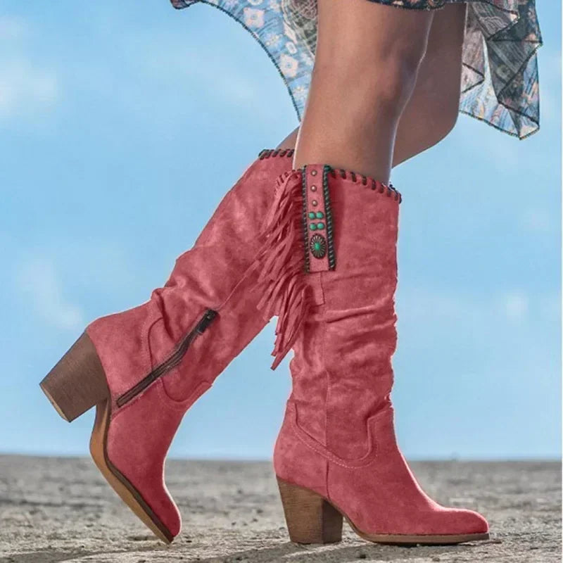 Stivali Cowboy Donna Retrò | Stivali da Cowboy Eleganti in Pelle Sintetica Nero 1