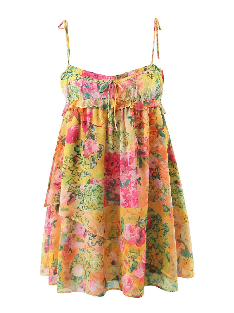 Boho Bellezza | Mini Vestito Floreale Elegante con Spalline Sottili-4