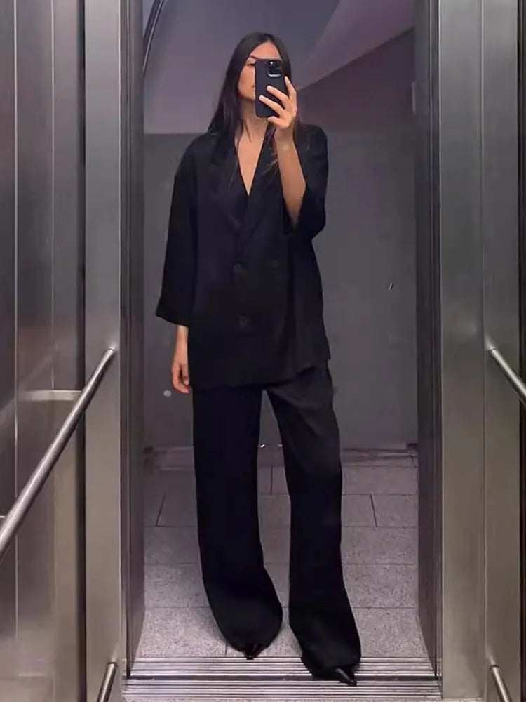 Blazer Doppio Petto Donna | Set Pantaloni Casual Elegante-2