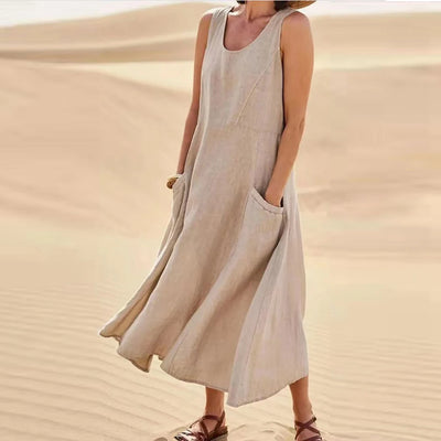 Lino Chic | Abito Lungo Estivo Donna in Lino di Cotone con Tasche-2