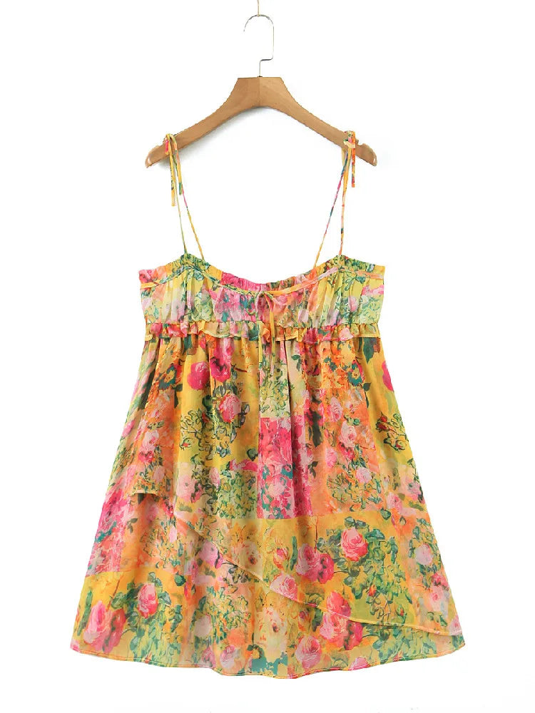 Variant image for Boho Bellezza | Mini Vestito Floreale Elegante con Spalline Sottili-1