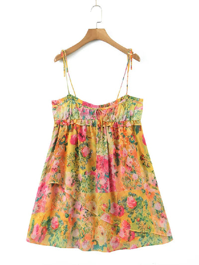 Variant image for Boho Bellezza | Mini Vestito Floreale Elegante con Spalline Sottili-1