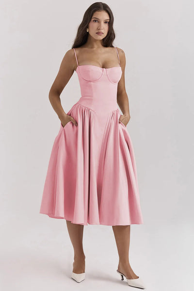 Emma | Midi-Kleid ohne Ärmel mit Korsett-Schnitt