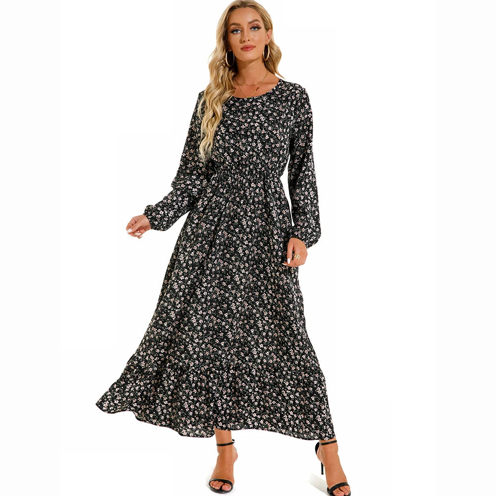 Variant image for Sole | Abito Donna Maxi Bohémien Floreale in Chiffon con Maniche Lunghe-13