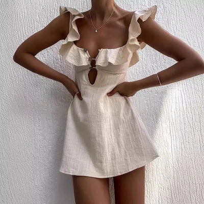 Ruffle | Abito Estivo Corto Donna con Scollo a V e Volant-3