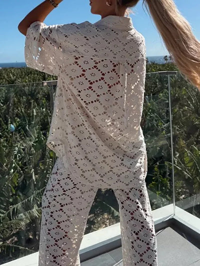 Livia | Set di Abbigliamento Chic in Pizzo con Pantaloni a Gamba Larga-3