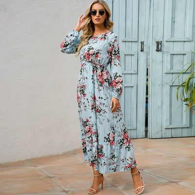 Sole | Abito Donna Maxi Bohémien Floreale in Chiffon con Maniche Lunghe-2
