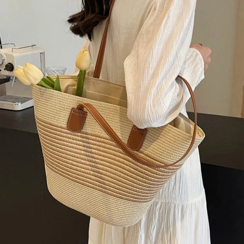 Sacca Sole | Borsa di Paglia Mare Spaziosa e Elegante per Spiaggia-5