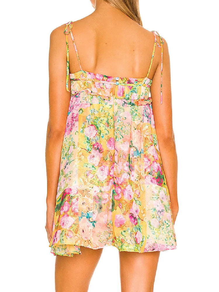 Boho Bellezza | Mini Vestito Floreale Elegante con Spalline Sottili-3