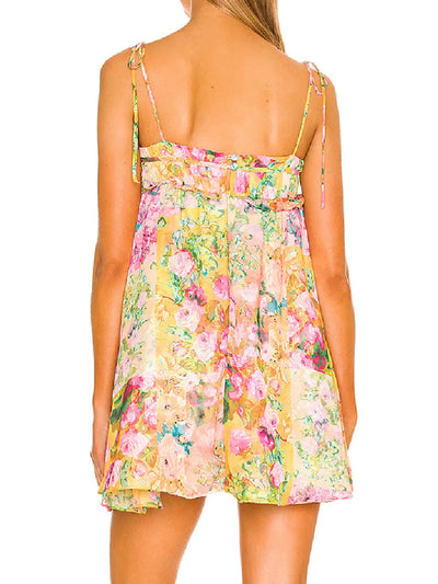 Boho Bellezza | Mini Vestito Floreale Elegante con Spalline Sottili-3