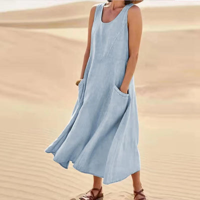 Lino Chic | Abito Lungo Estivo Donna in Lino di Cotone con Tasche-4