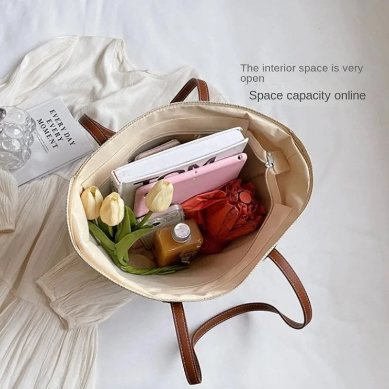Sacca Sole | Borsa di Paglia Mare Spaziosa e Elegante per Spiaggia-4