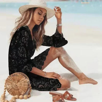 Variant image for Boho V Neck Lace Dress | Abito da Spiaggia Elegante con Dettagli in Pizzo-1