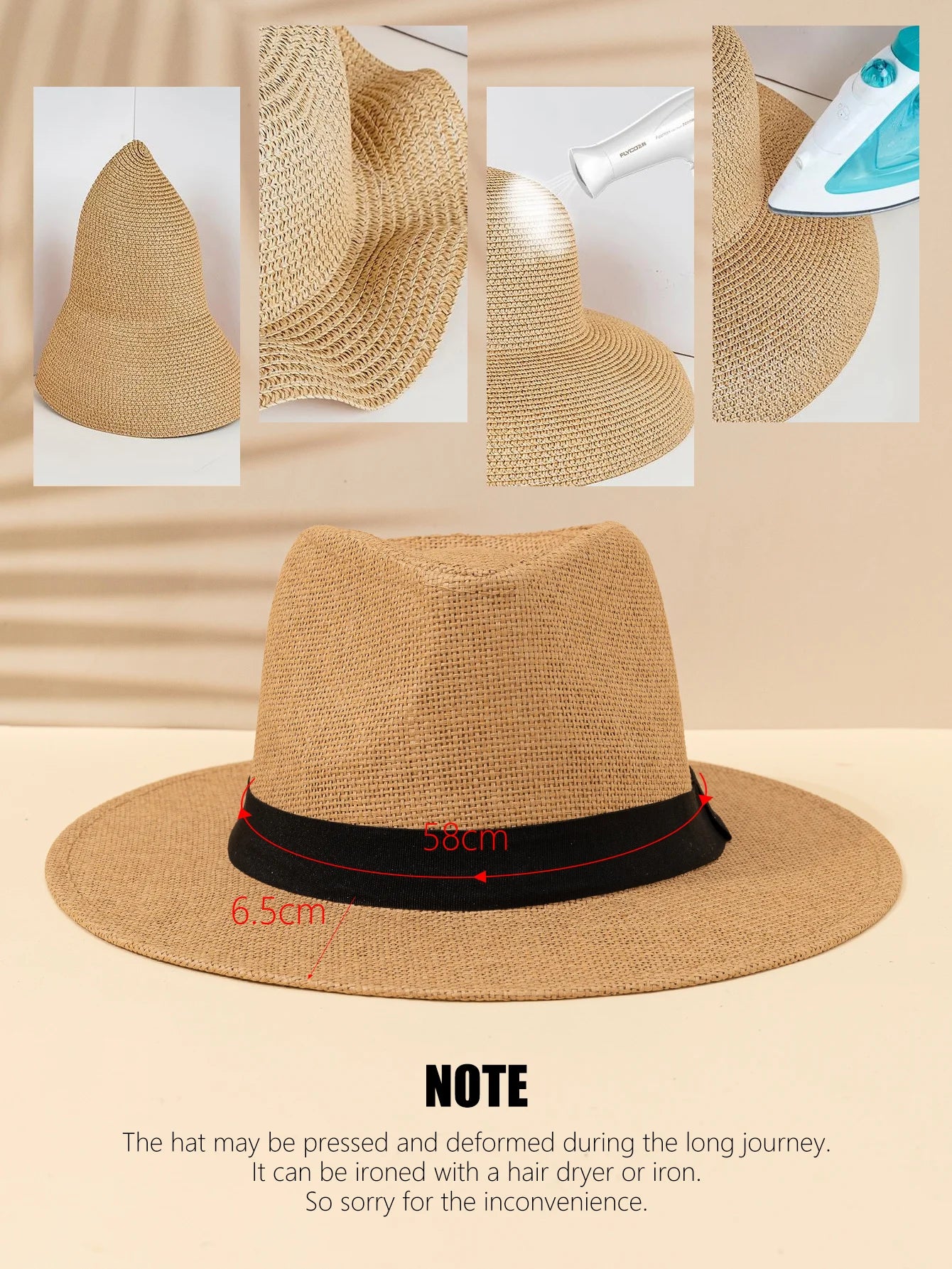 Cappello Panama | Cappello da Sole Elegante in Paglia con Tesa Larga per Estate e Spiaggia-5