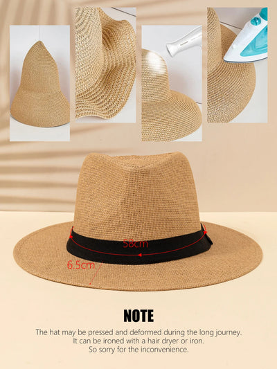 Cappello Panama | Cappello da Sole Elegante in Paglia con Tesa Larga per Estate e Spiaggia-5