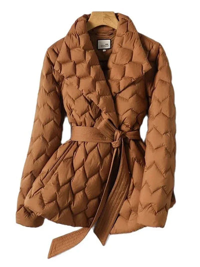 Darya | Elegante cappotto in piuma con cintura