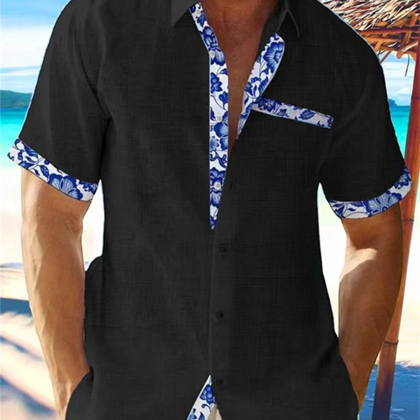 George | Camicetta Tropicale Uomo Estiva con Maniche Corte e Design Floreale 3