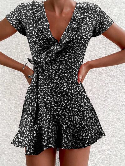 Variant image for Galassia | Mini Abito Floreale Elegante con Scollo a V e Design A-Line-1
