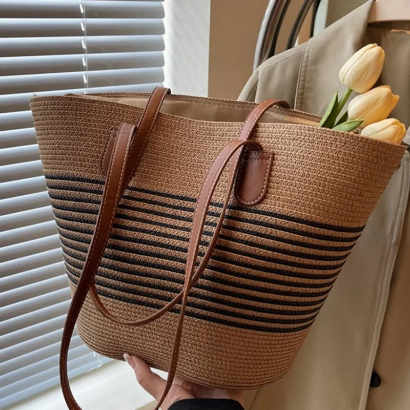 Sacca Sole | Borsa di Paglia Mare Spaziosa e Elegante per Spiaggia-3