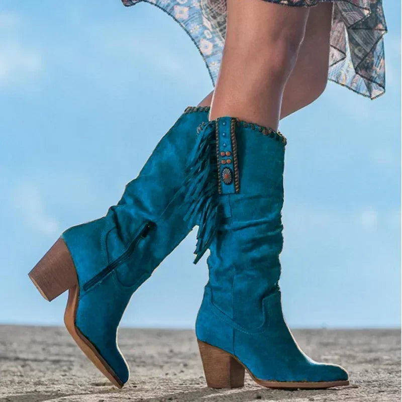 Stivali Cowboy Donna Retrò | Stivali da Cowboy Eleganti in Pelle Sintetica Nero 4