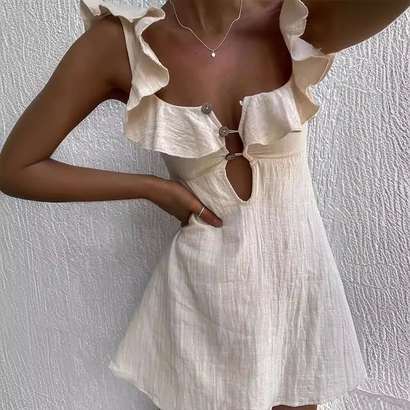 Ruffle | Abito Estivo Corto Donna con Scollo a V e Volant-4